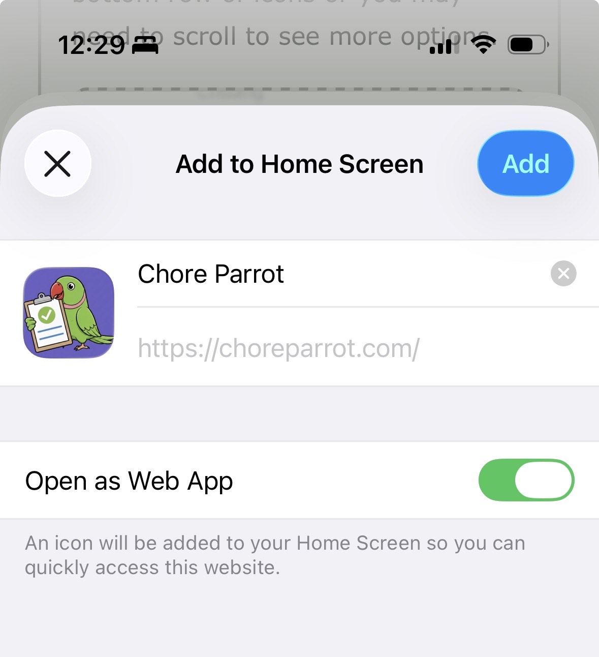 Add to Home Screen preview